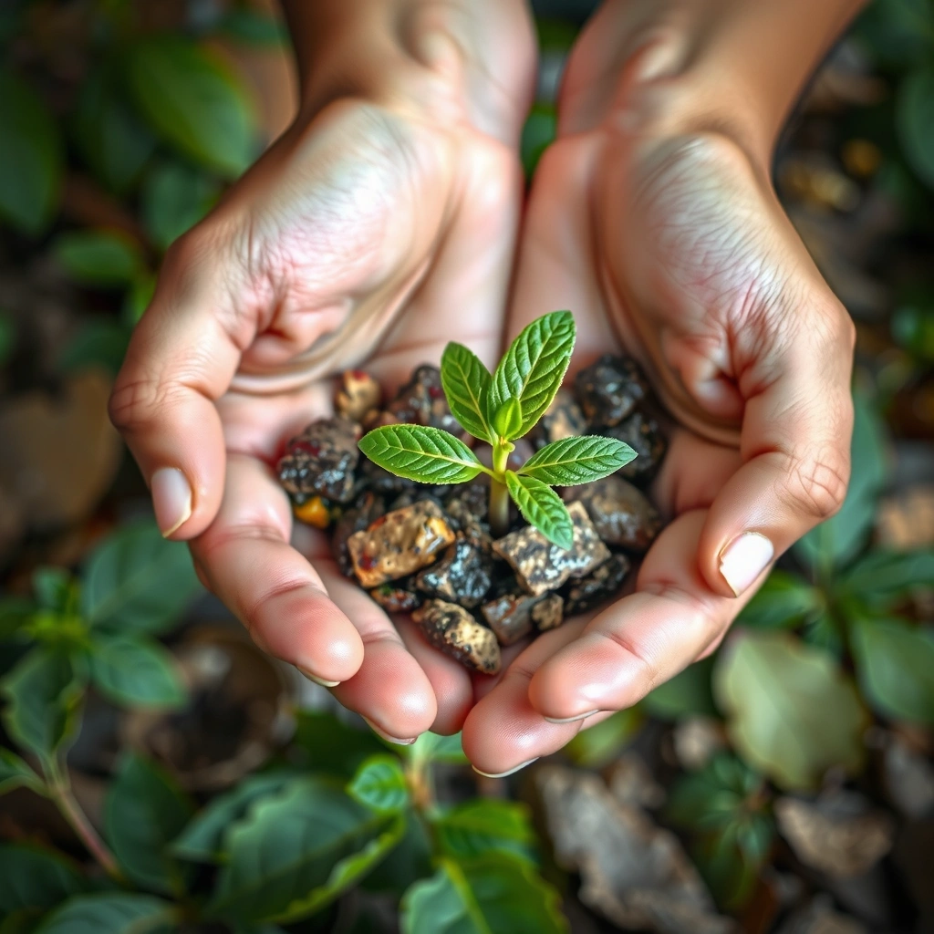A tree growing from hands, symbolizing environmental sustainability and care.
