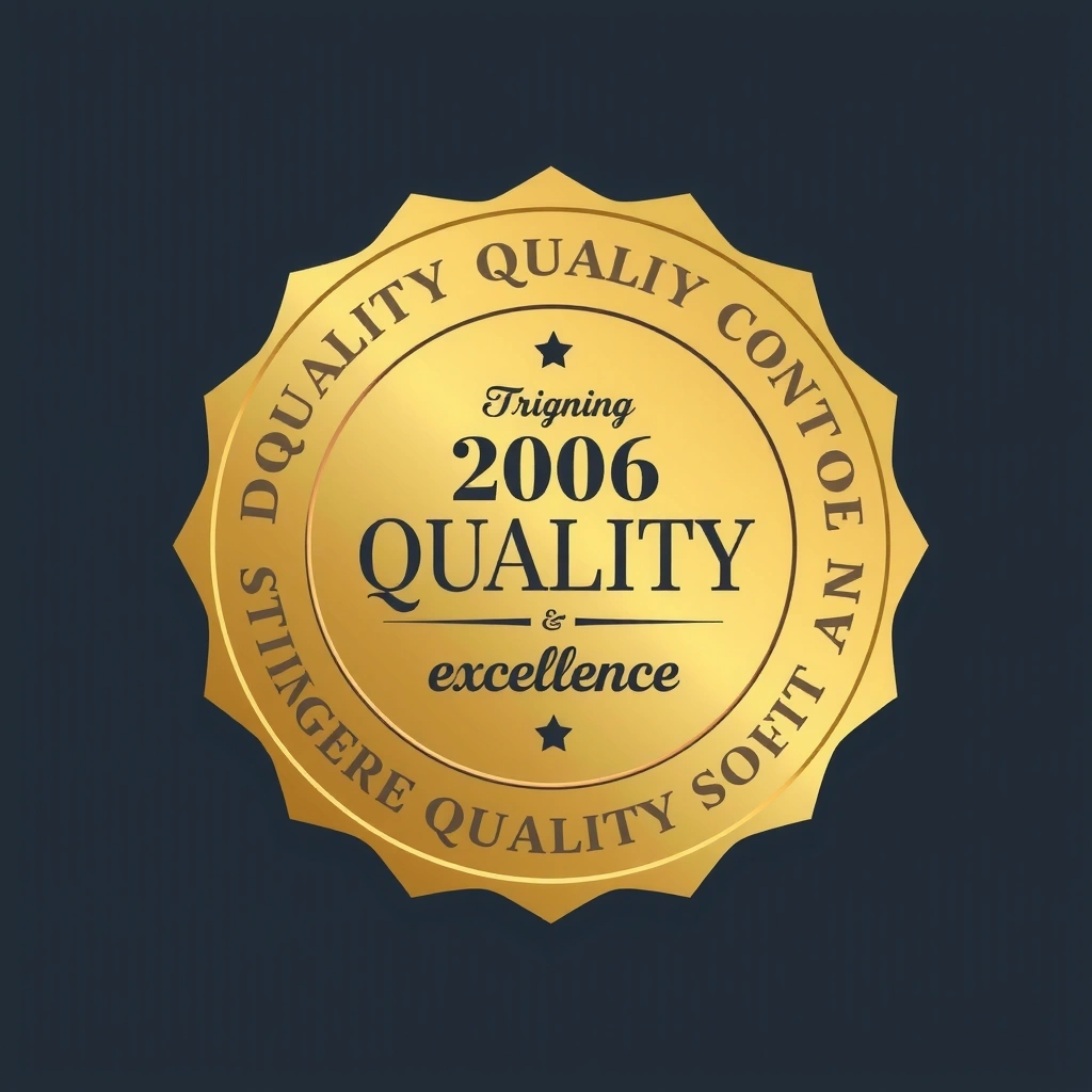 A golden seal of quality, representing stringent quality control and excellence.