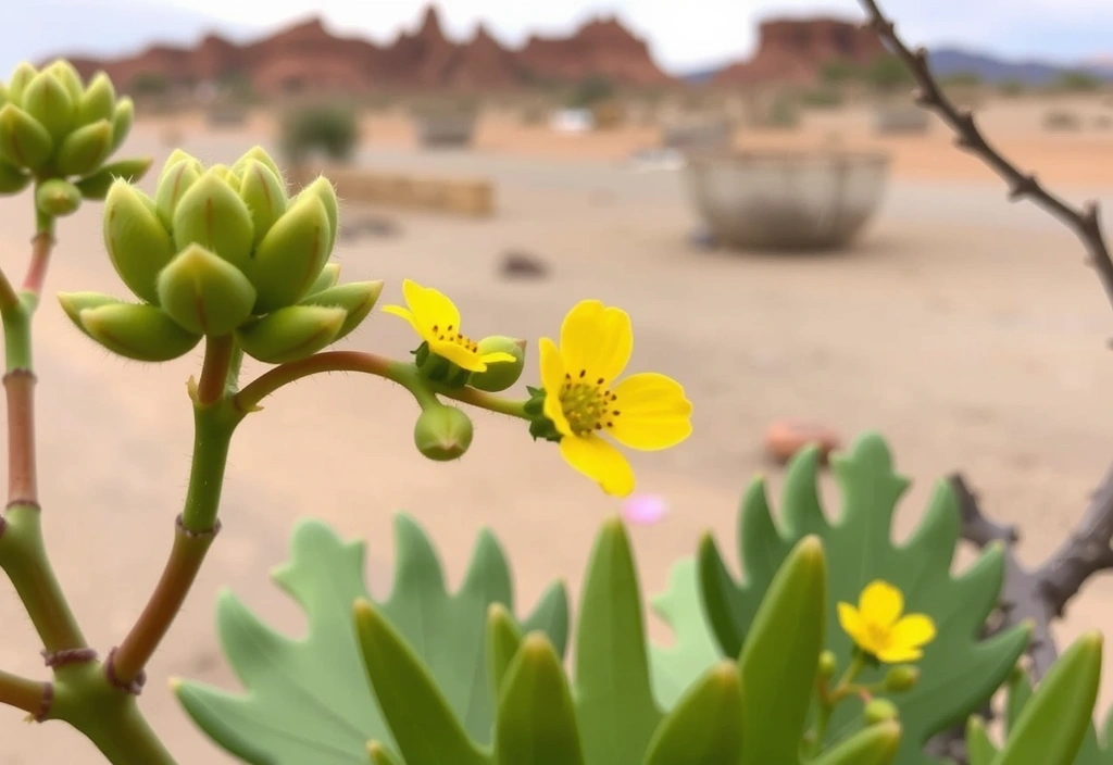Tribulus terrestris flowers and leaves