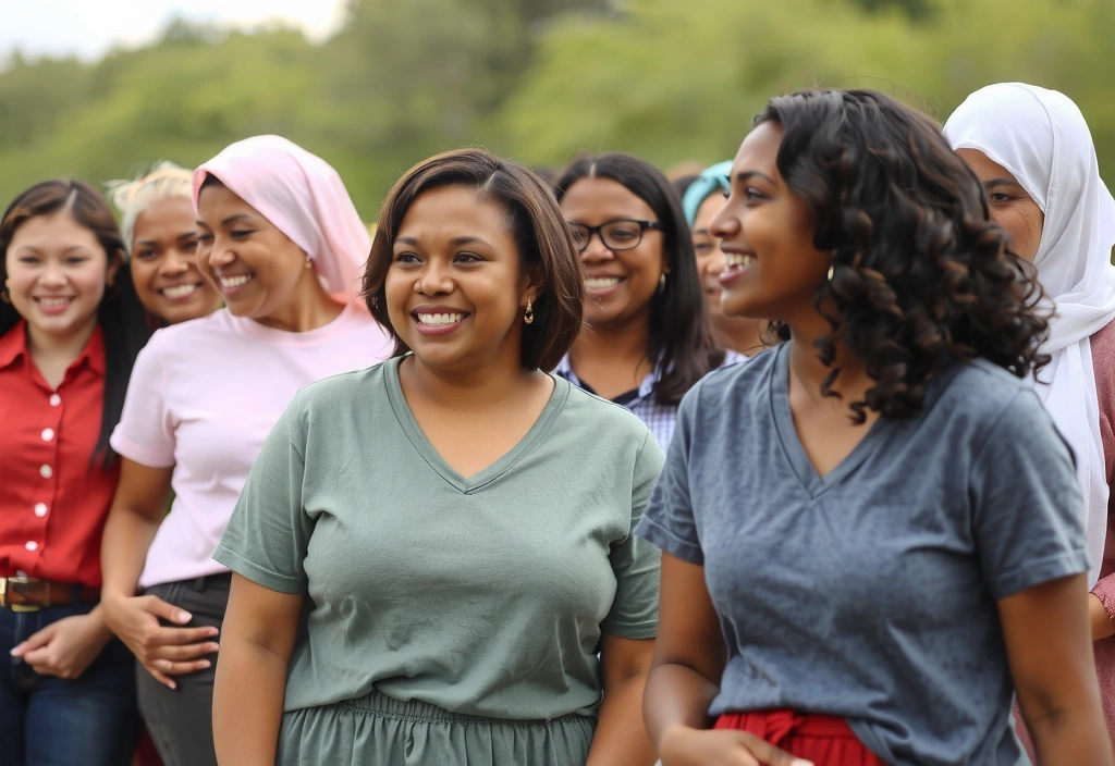 Diverse group of women smiling, representing community and natural beauty