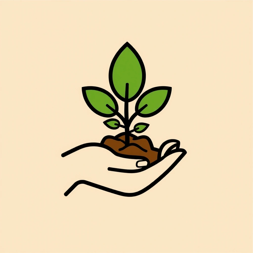 Hand holding a plant sprout icon for community support